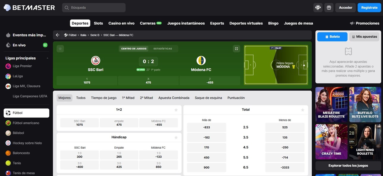 Apuestas en Vivo Betmaster