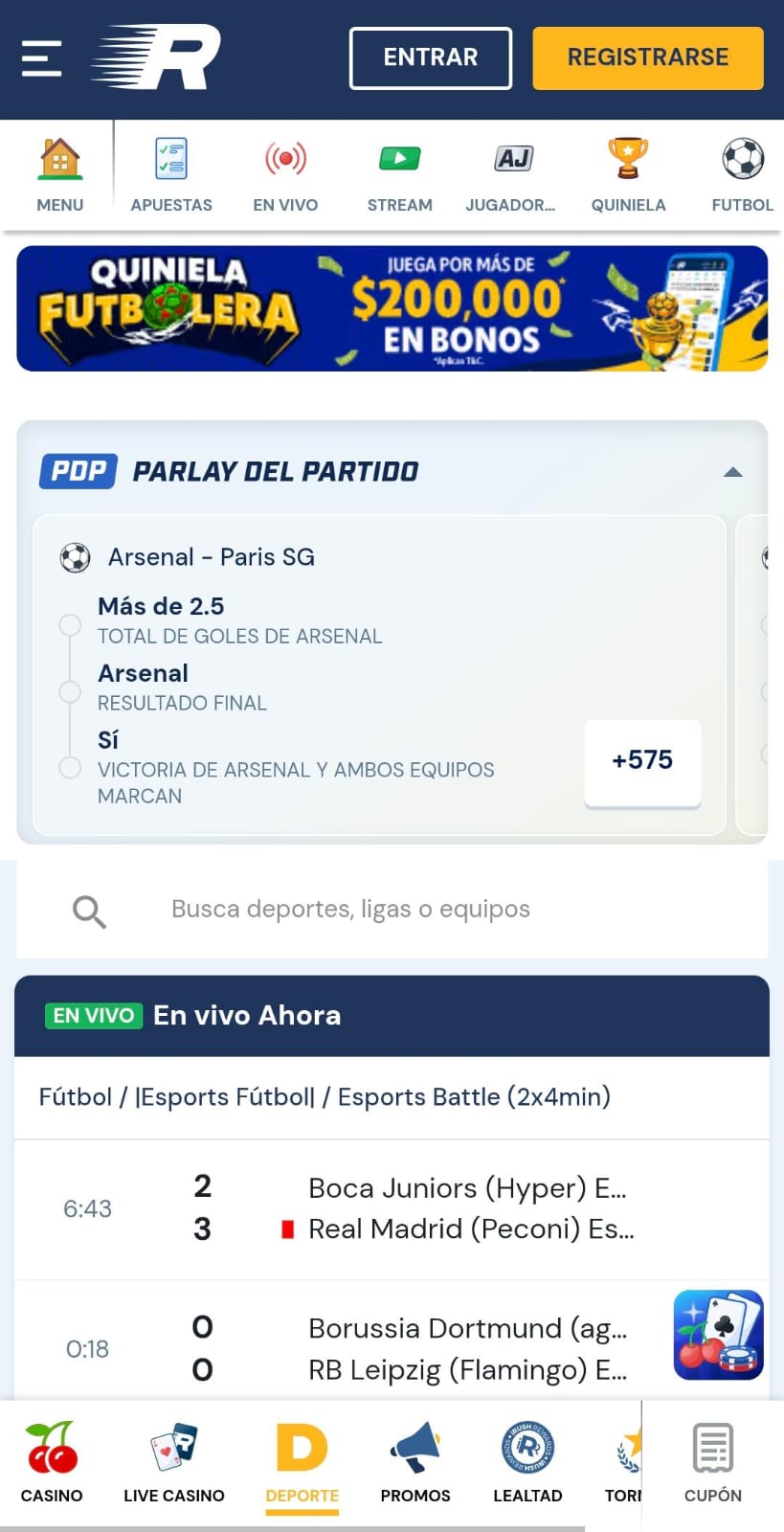 Rushbet Homepage movil