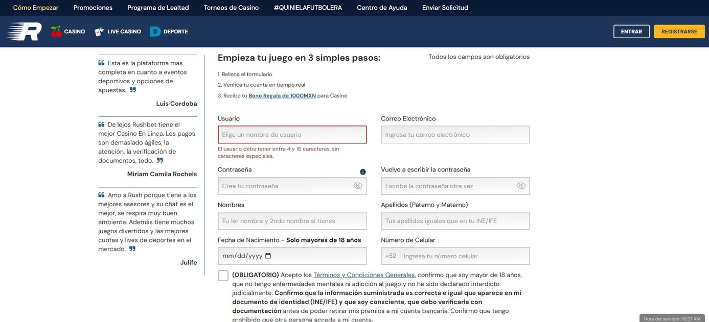 Registro Rushbet