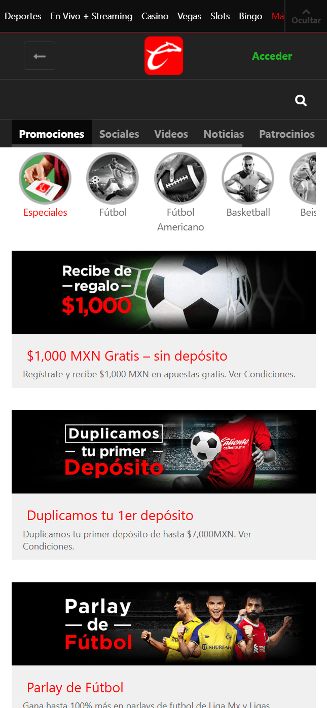 Promociones de Caliente móvil