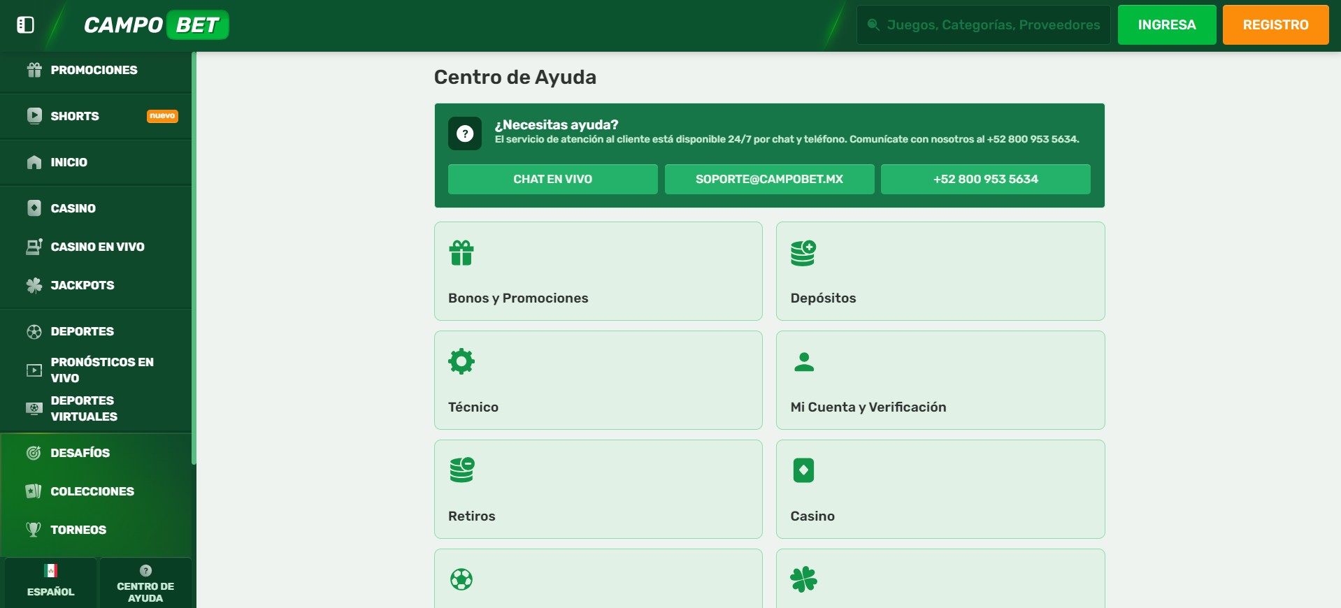 Atencion al cliente Campobet Mexico Casino