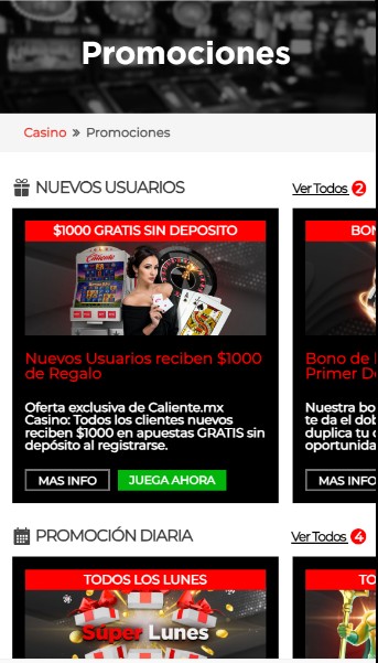 Bono de bienvenida Casino Caliente Mexico movil