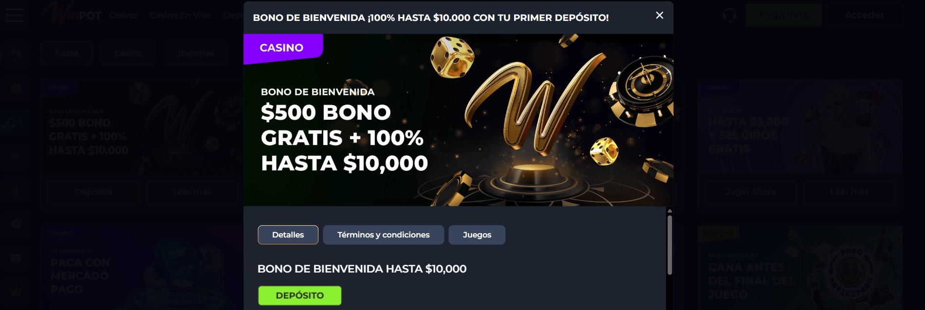 Bono de bienvenida Winpot Mexico