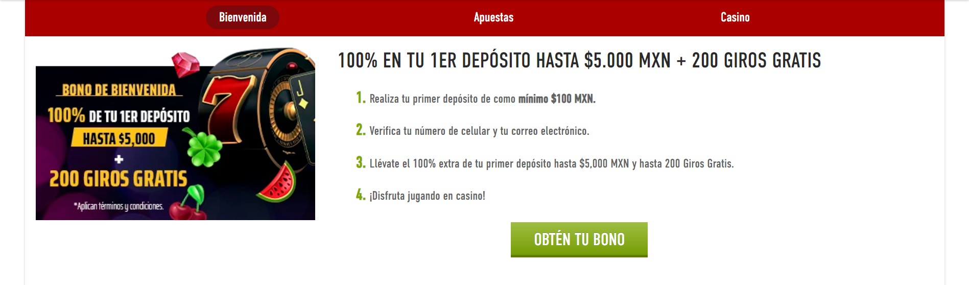 Bonos de bienvenida Casino Sportiumbet Mexico