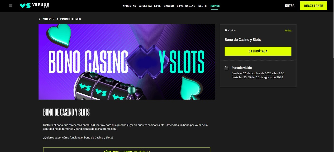 Bonos de casino y slots Versusbet Mexico pc