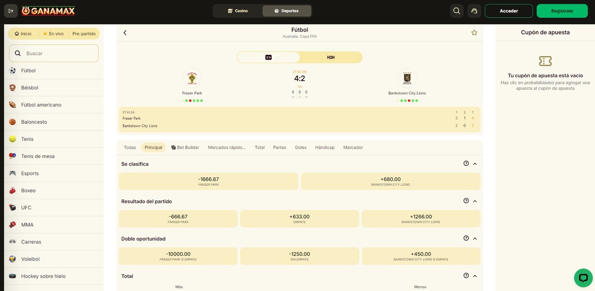 Ganamax Deportes México Apuestas en vivo pc