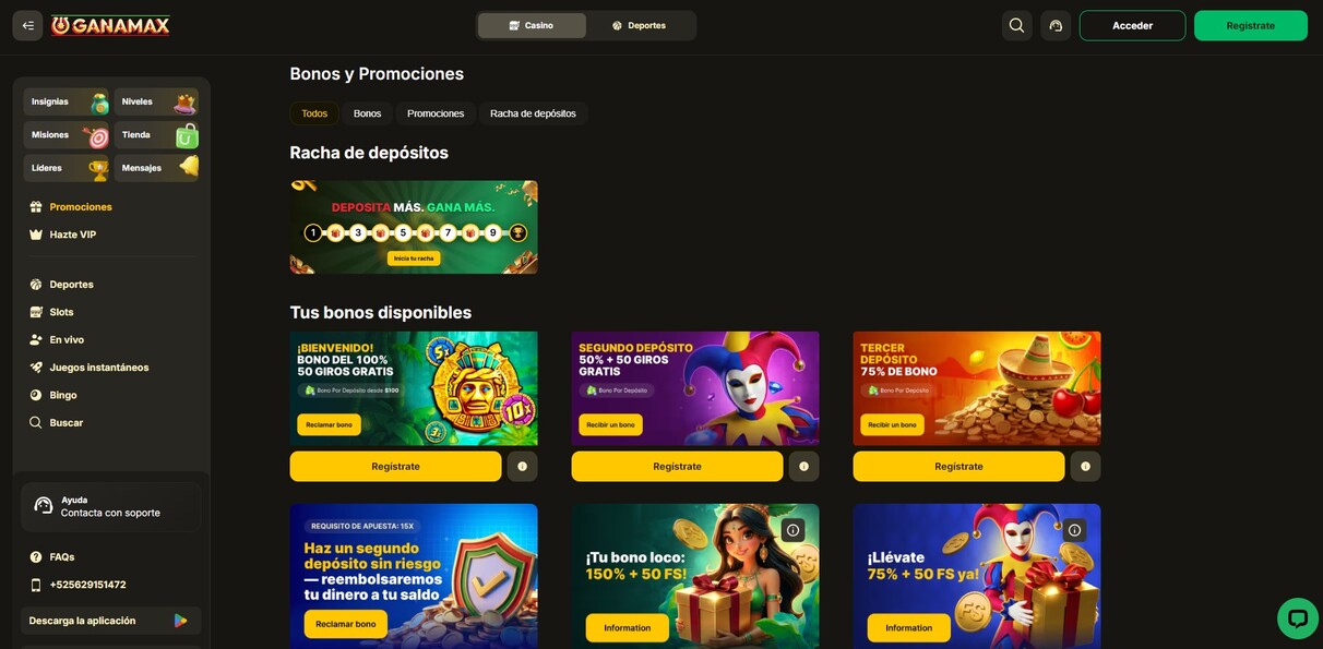 Ganamax Deportes México Bonos y promociones pc