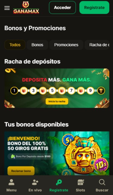 Ganamax Deportes México Bonos y promociones