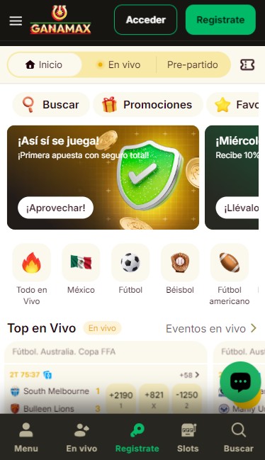 Ganamax Deportes México Página principal