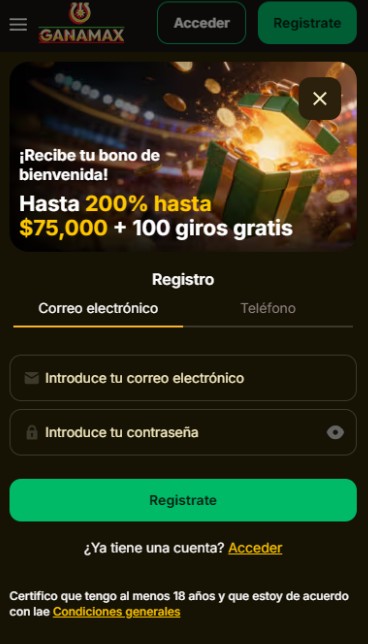 Ganamax Deportes México Registro versión móvil