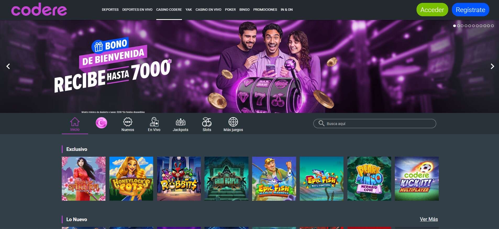 Codere Casino MX Página principal pc