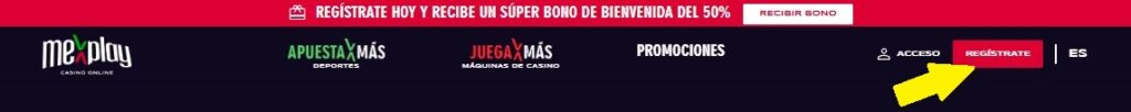 Mexplay botón de registro MX