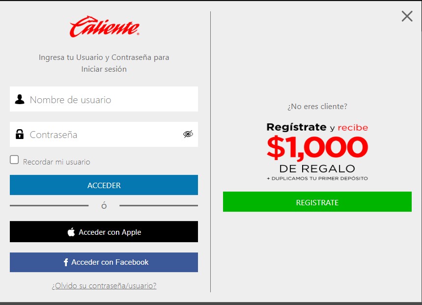 registrarse en caliente mexico