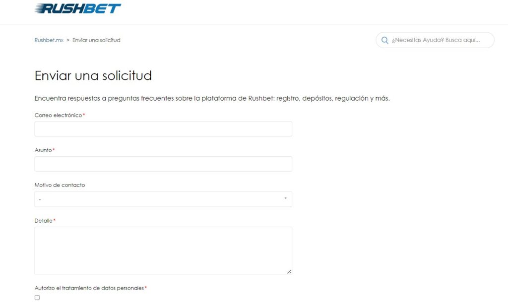 Rushbet MX Enviar una solicitud soporte