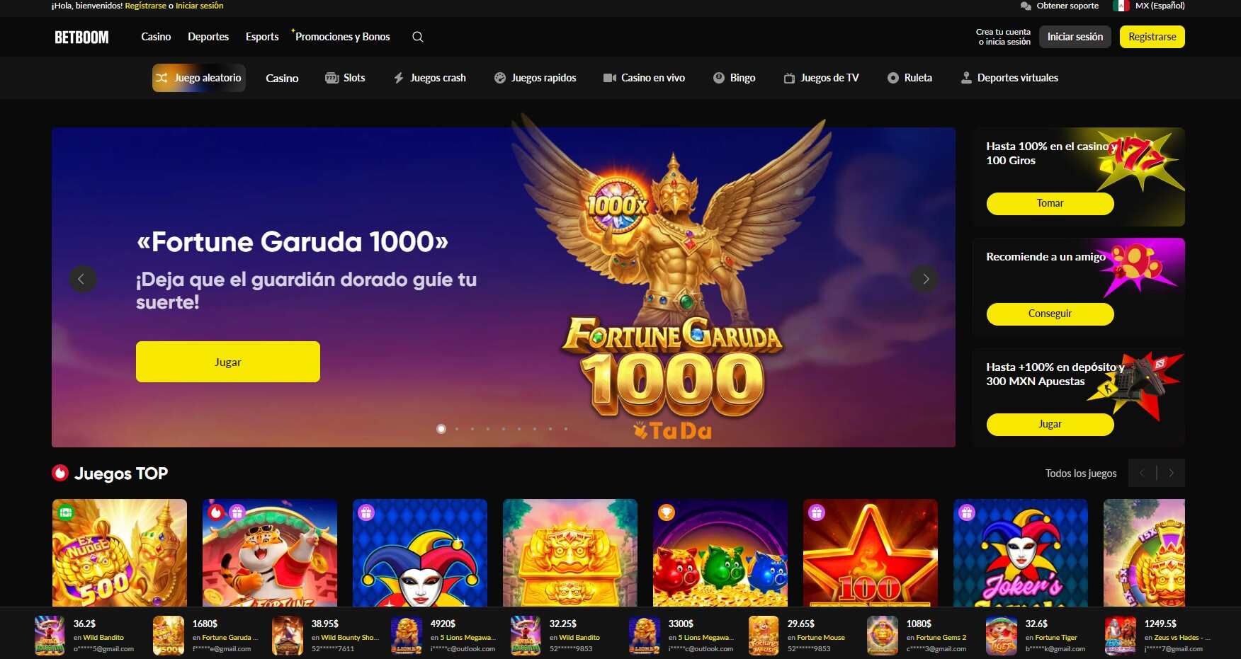 Betboom MX Casino Página principal pc