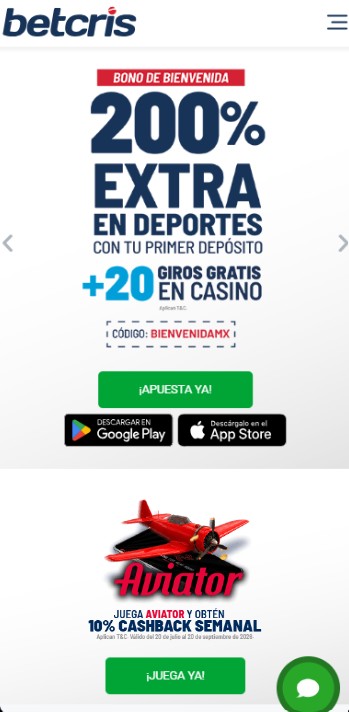 Betcris México Promociones Casino version movil