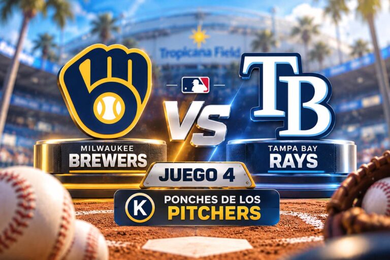 Brewers vs Rays Juego 4 con los logos de ambos equipos y el análisis de momios a ponches de los pitchers